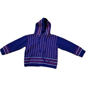 Friemanit Baby Vintage Sweater  Red  Blue Stripe Zip Up Back Size 12 Months